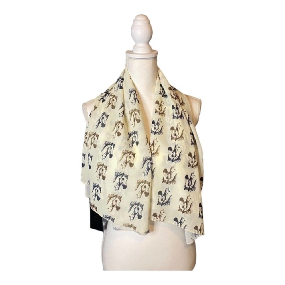 Lucky & Blessed Women’s Cream Horse Scarf 42x42 Inches‎ NWT
